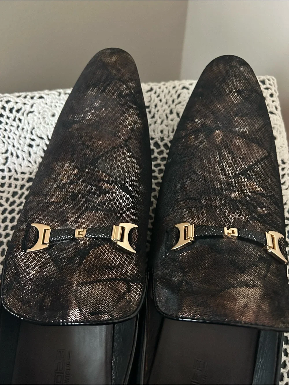 Zota Unique Men's Metallic Brown Slip-On Loafers with Gold Bit